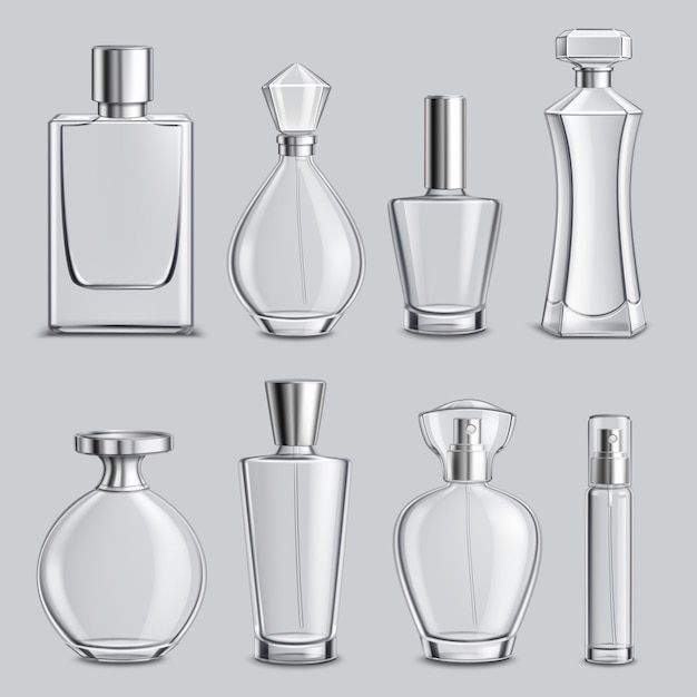 Vector perfume glass bottles realistic set