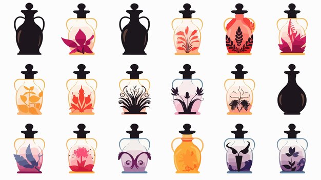 Vector perfume isolated black silhouette icons on background