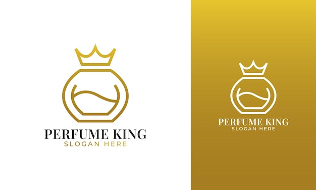 Perfume king logo with bottle and crown icon