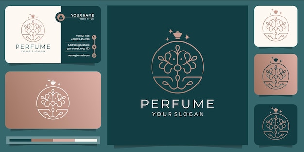 Perfume spray bottle design template with business card design.