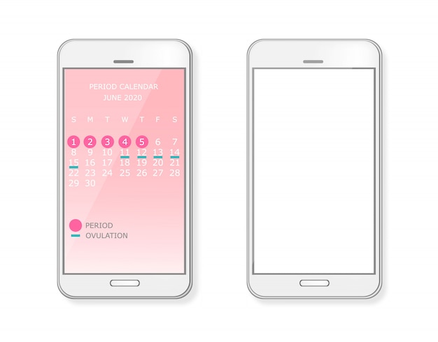 Period and ovulation calendar on smart phone screen