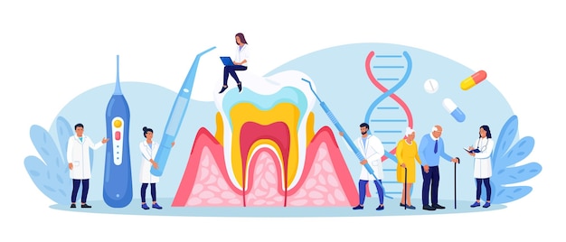 Periodontal disease Doctor dentist checking tooth examines patient with periodontitis Dentistry and healthy teeth Hygiene oral care Stomatology Medical dental checkup Inflammatory gum disease