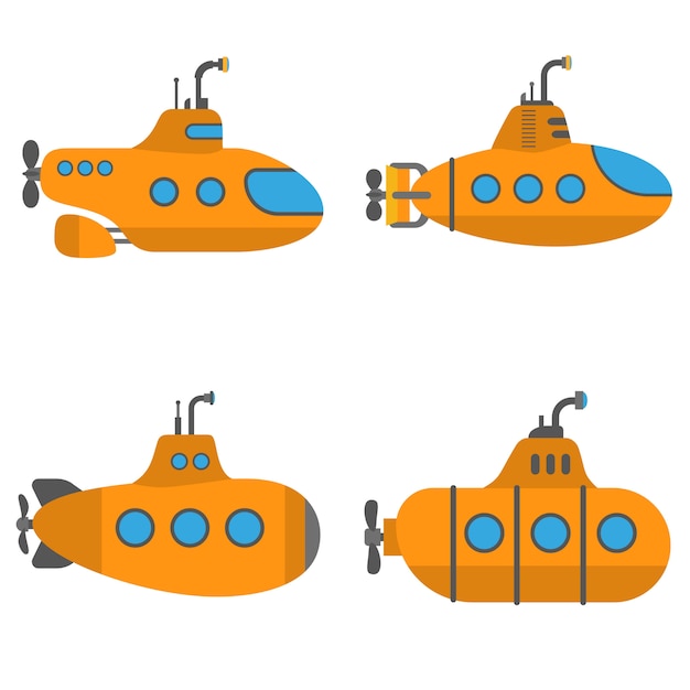 Periscope submarine set, flat style