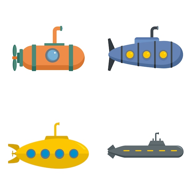 Periscope submarine telescope icons set vector isolated