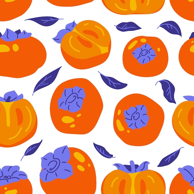 Persimmon fruits and lobules seamless pattern Repeat design ornament with leaves for event