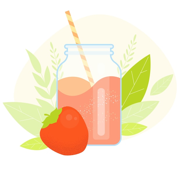 Persimmon Milk shake vector flat illustration Cartoon glass and straw with kaki milkshake