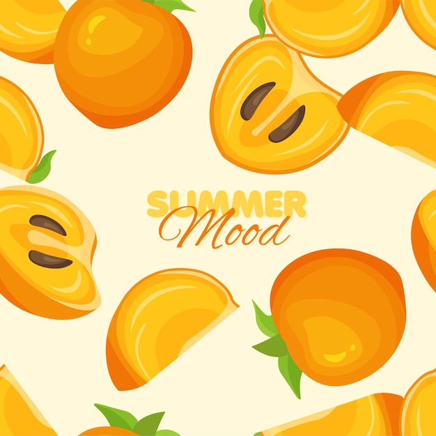 Persimmon seamless pattern Summer banner concept Yellow background Vector illustration