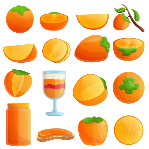 Persimmon set, cartoon style