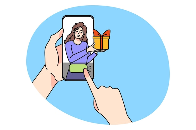 Person buy present online on cellphone app