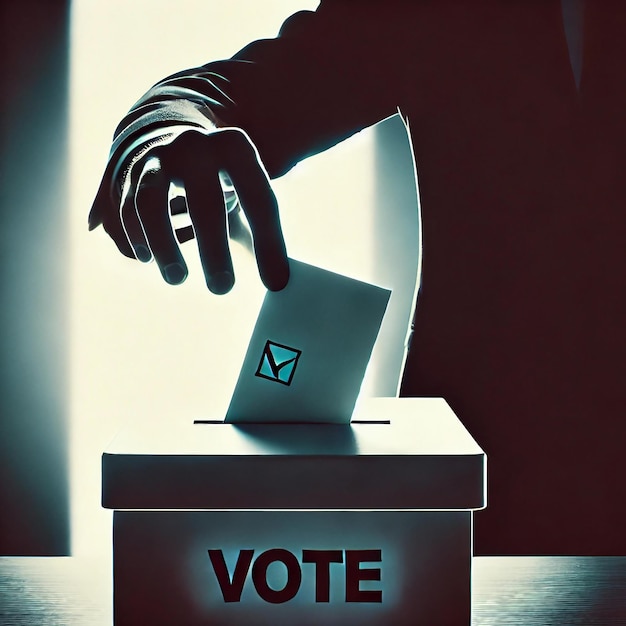 Vector person casting vote by placing ballot box