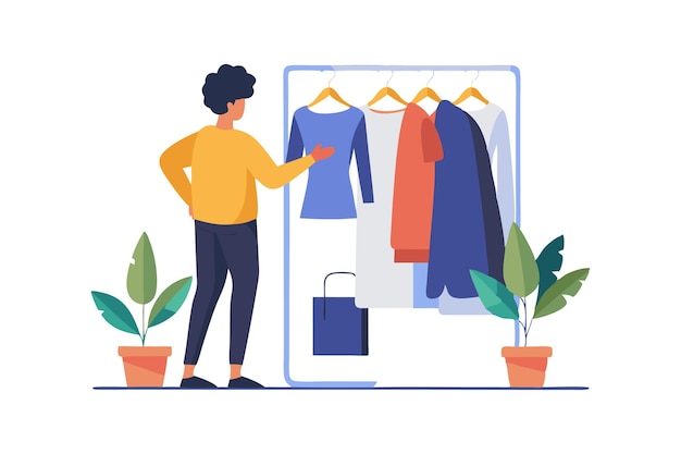 Person choosing clothes from a wardrobe with plants on either side