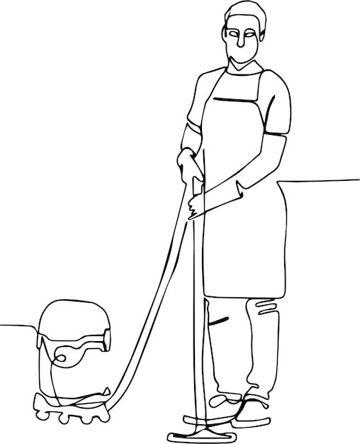 Person cleaning floor with machine. Floor care and cleaning services with washing machine