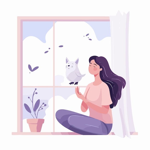 Person and Cute Cat Looking out of Open Window