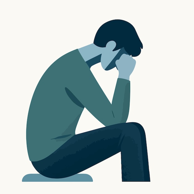 Vector a person feeling sad in a simple and minimalist flat design style with a plain white background