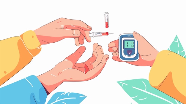 Vector person holding a glucose meter with a test strip