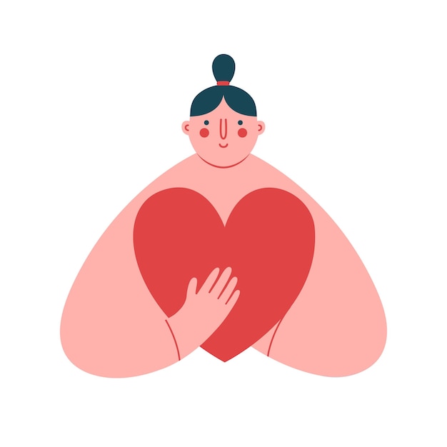 Person holding heart. Creative Valentine's Day card template. Cartoon abstract character.