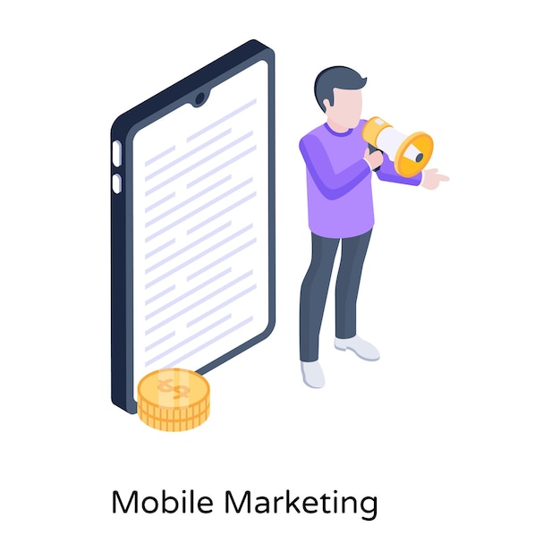 Person holding megaphone an isometric icon of mobile marketing