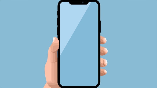 a person holding a phone with a blue background