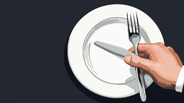 Vector a person holds a knife and fork in front of a plate with a knife