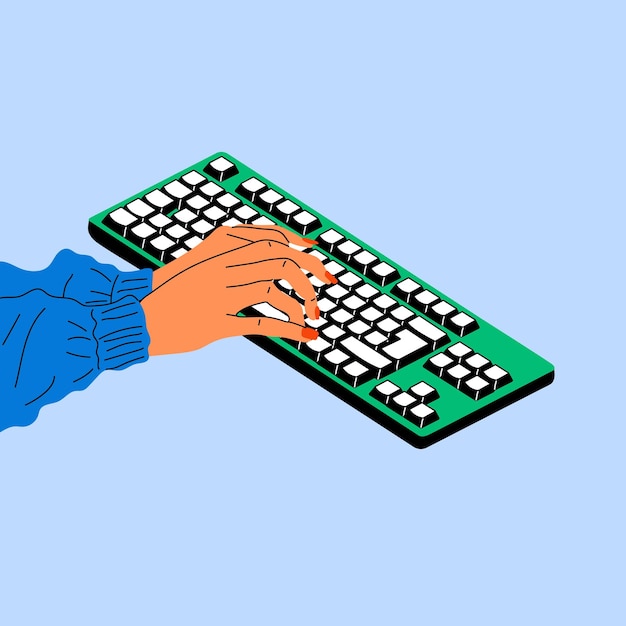 Vector a person is typing on a keyboard with a blue background