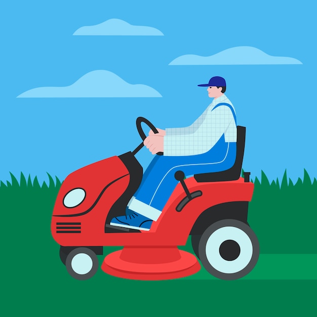 Person lawn mowing outdoors illustration