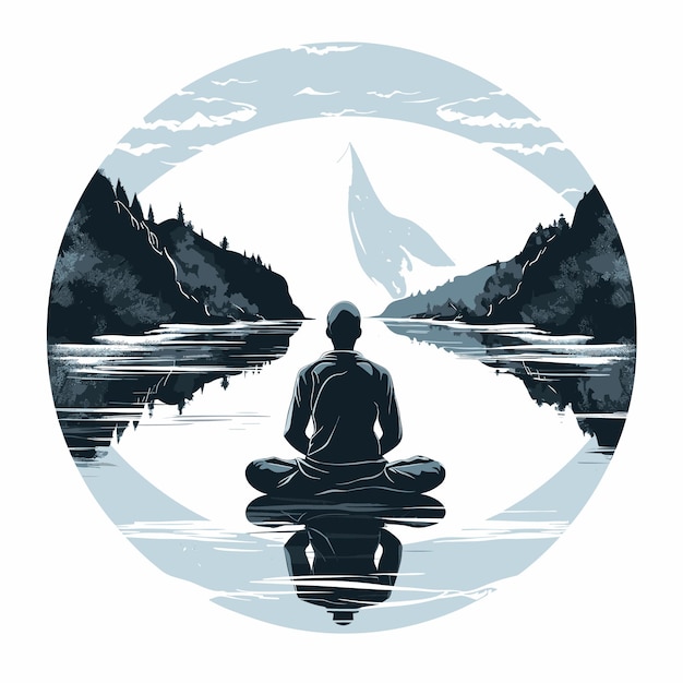 Person in Lotus Pose seated by a serene lake Vector illustration