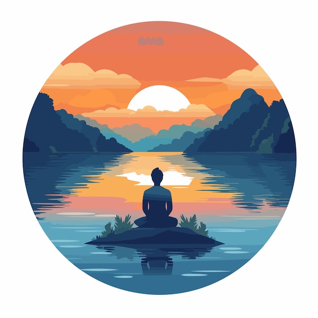 Person in Lotus Pose seated by a serene lake Vector illustration