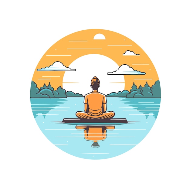 Person in Lotus Pose seated by a serene lake Vector illustration