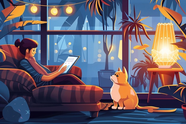 Person Lounging on Sofa in Cozy Evening Setting