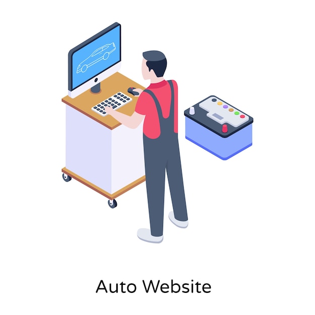 Person monitoring car isometric icon of auto website