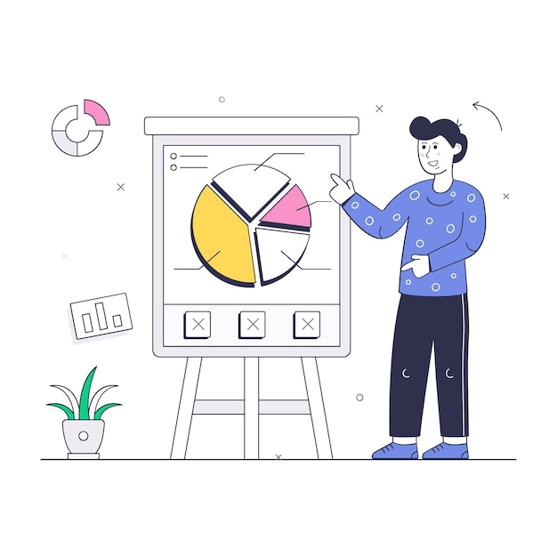 Person monitoring pie chart a flat illustration of online analysis