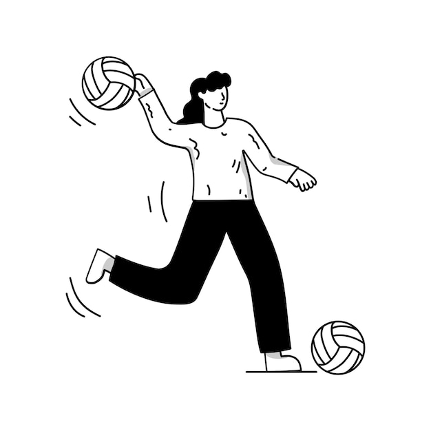 Person playing volleyball hand drawn illustration