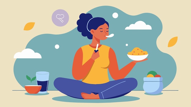 A person practices mindful eating while taking their medication bringing attention to the sensations