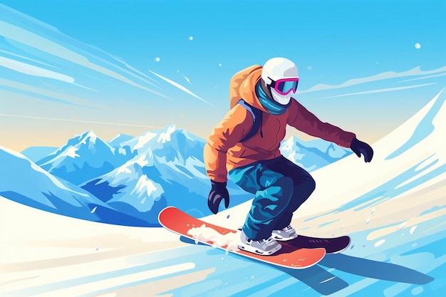 Vector person riding snowboard winter