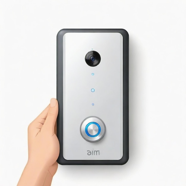 Person setting up a smart doorbell detailed vector set