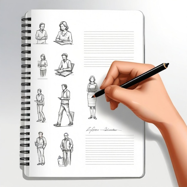 Person sketching in a notebook vector set white background isolated