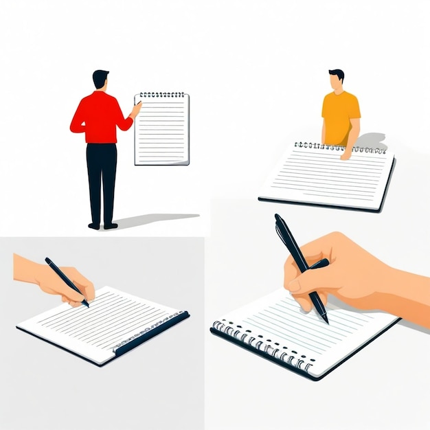 Vector person taking notes with a notepad and pen vector set white background isolated a high qua