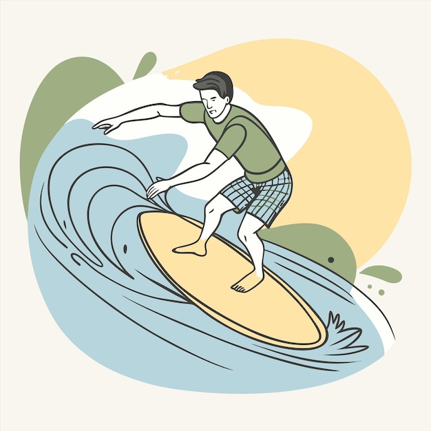 Vector a person trendy surfing beach