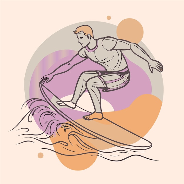 Vector a person trendy surfing beach