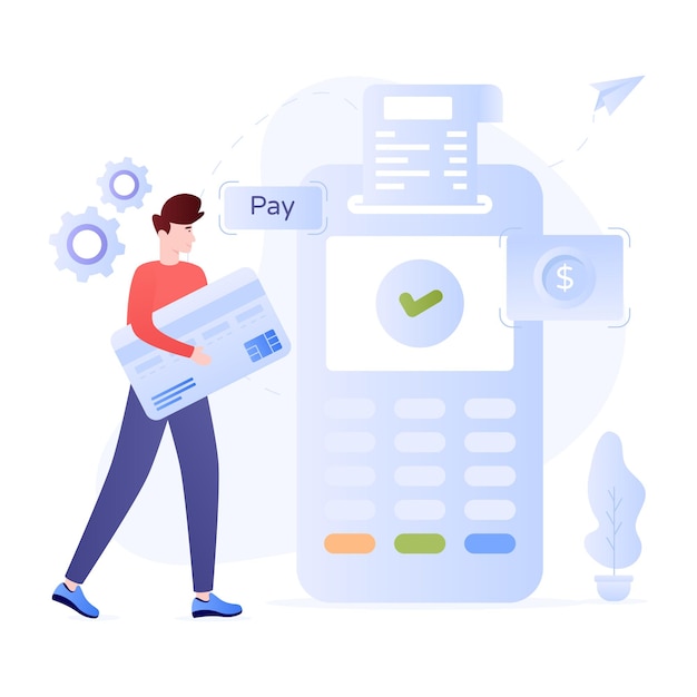 Person using cash register for payment flat illustration