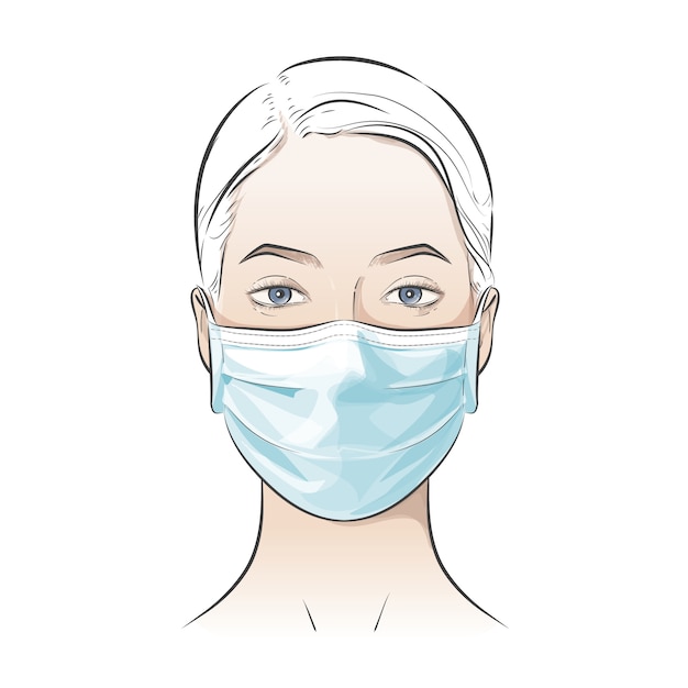 person wearing disposable medical surgical face mask to protect against high air toxic pollution city