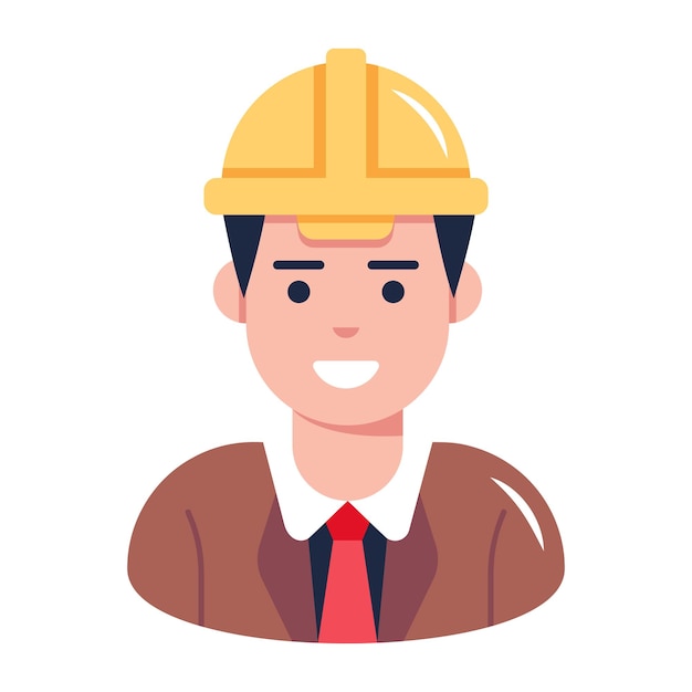 Person wearing a hard cap, flat icon of builder