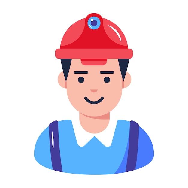 Person wearing a hard cap, flat icon of builder