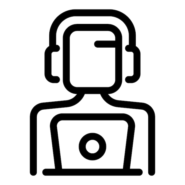 Person wearing headphones working on laptop outline icon