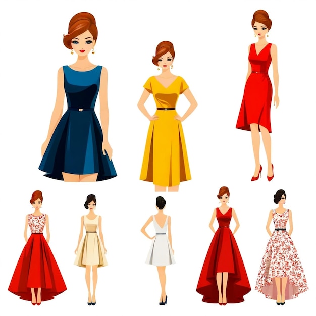 Person wearing a stylish dress vector set white background isolated