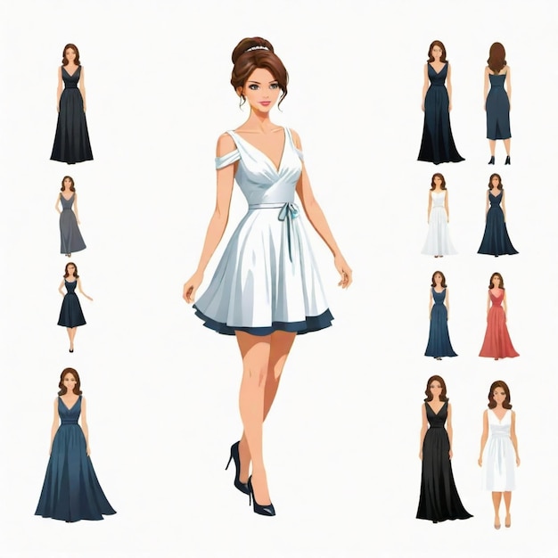 Person wearing a stylish dress vector set White background isolated