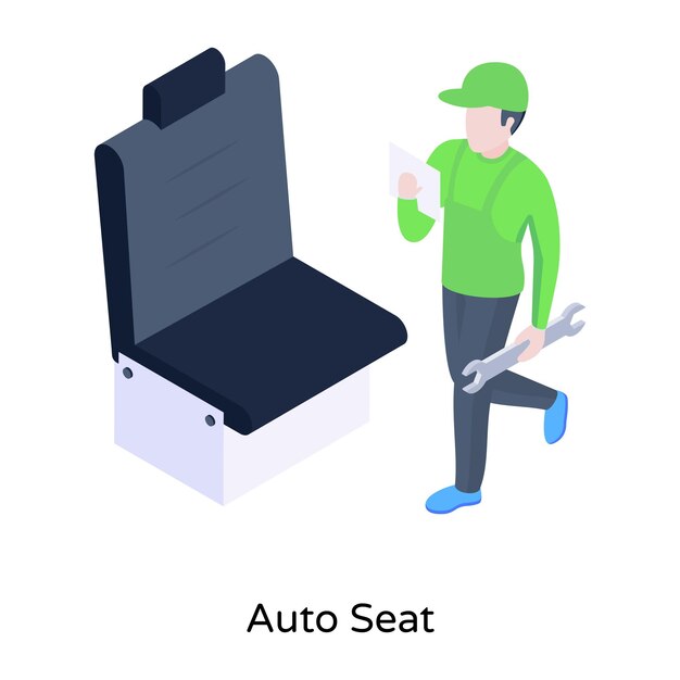 Person with car seat and spanner isometric icon