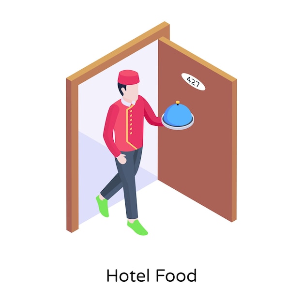 Person with cloche an isometric illustration of hotel food