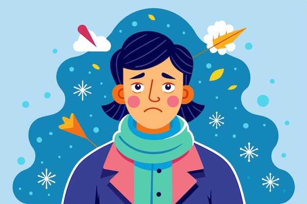 Vector a person with a cold is illustrated with a sad expression person with a cold customizable disproportionate illustration