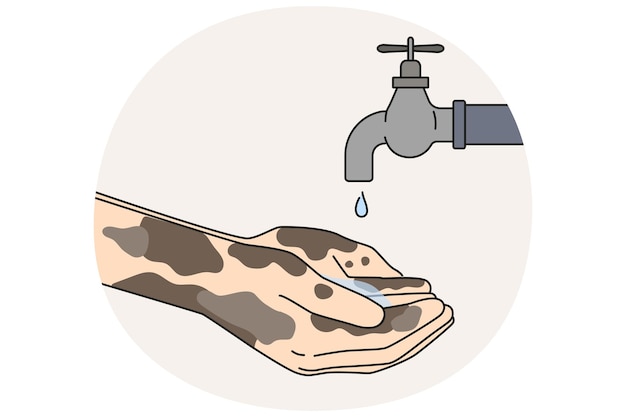 Vector person with dirty hands wait for tap water